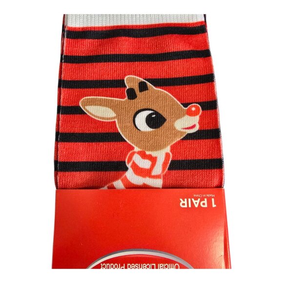NEW Rudolph the Red Nosed Reindeer Knee High Socks Read & Black Adult Size 9-11 - Picture 3 of 3